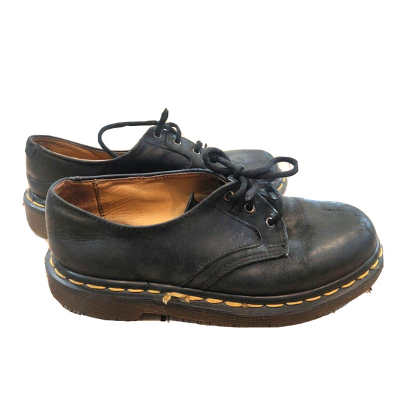 Dr. Martens Children Lace Up Shoes Black Leather Close Toe Air Cushion Size 6